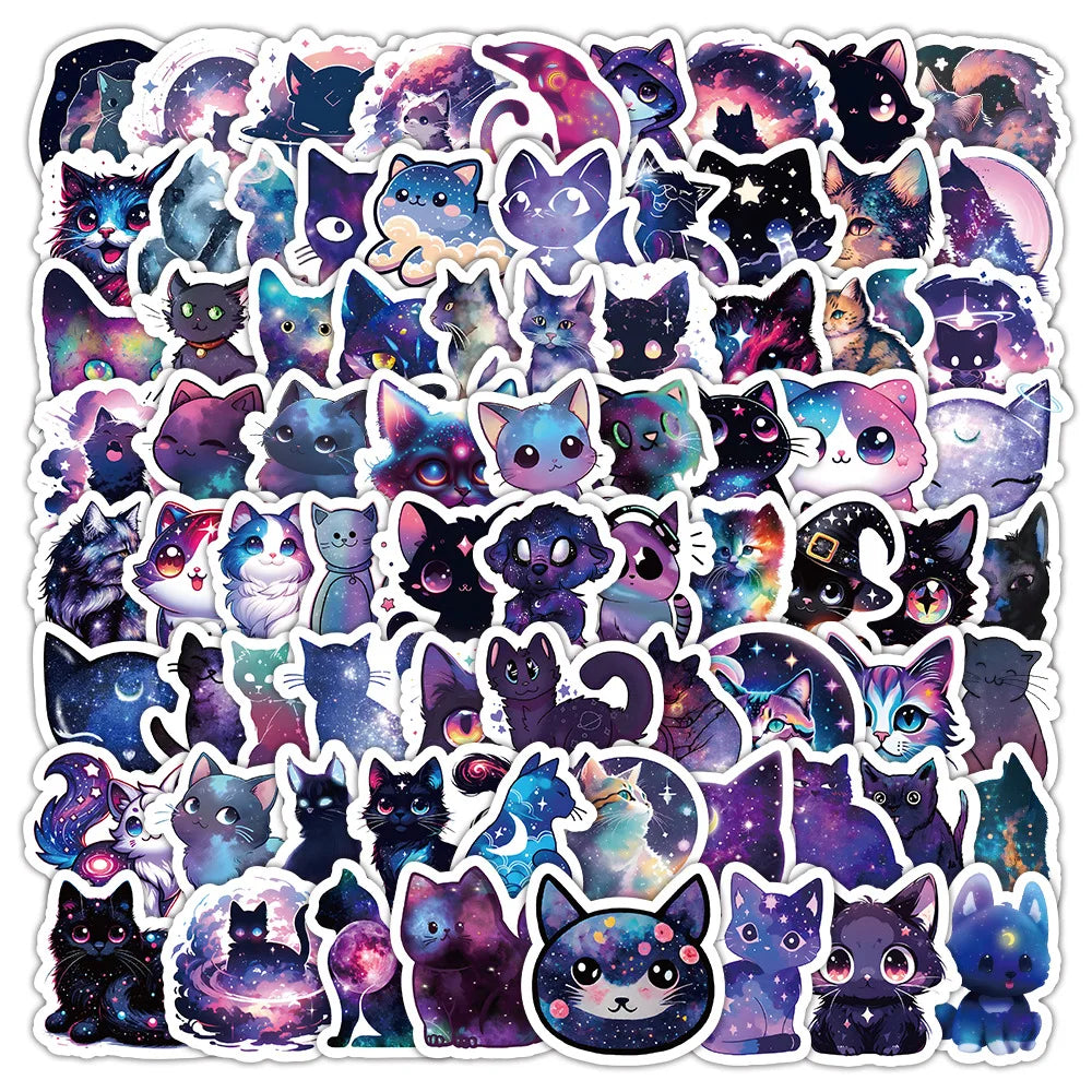 10/30/50/100PCS Starry Sky Cat Cartoon Stickers Fantastic Universe Background Graffiti Cute Animal Decal Luggage Laptop Kids Toy