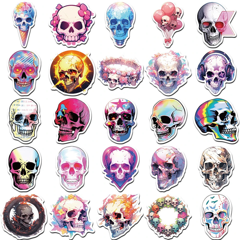 10/30/50pcs Cool Cartoon Skull Waterproof Stickers Skateboard Car Phone Laptop Luggage Motorcycle Bike Decoration Sticker Decals