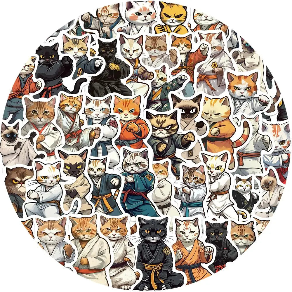 50PCS Kung Fu Cat Sticker Kawaii Cute Cartoon Decals DIY Skateboard Notebook Luggage Phone Fridge Bike PVC Car Laptop Toys