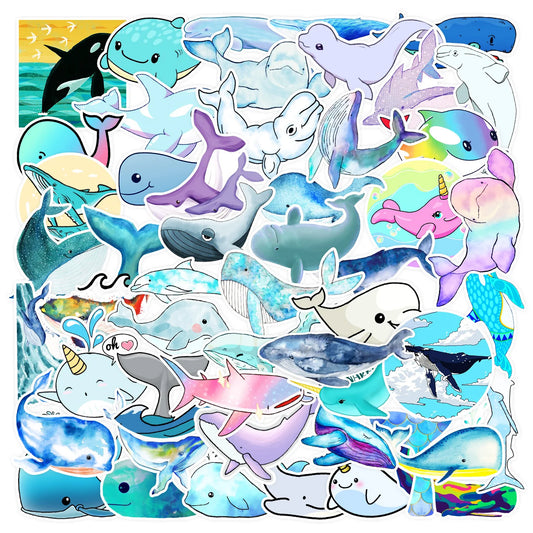 50pcs Cute Whale Cartoon Stickers for Helmet, Wall, DIY Decoration