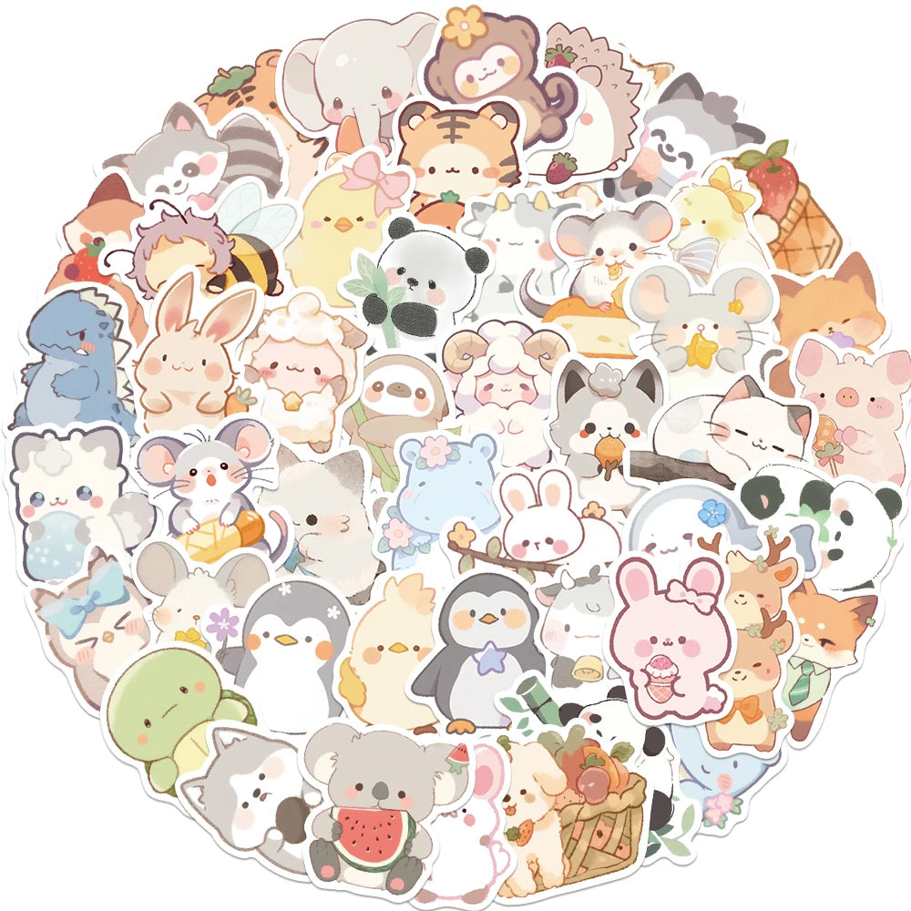 10/25/50PCS Cartoon Graffiti Style Q-version Animal Sticker Cute Decorative Luggage Scrapbook Cup Laptop Guitar Gift Toy Decal