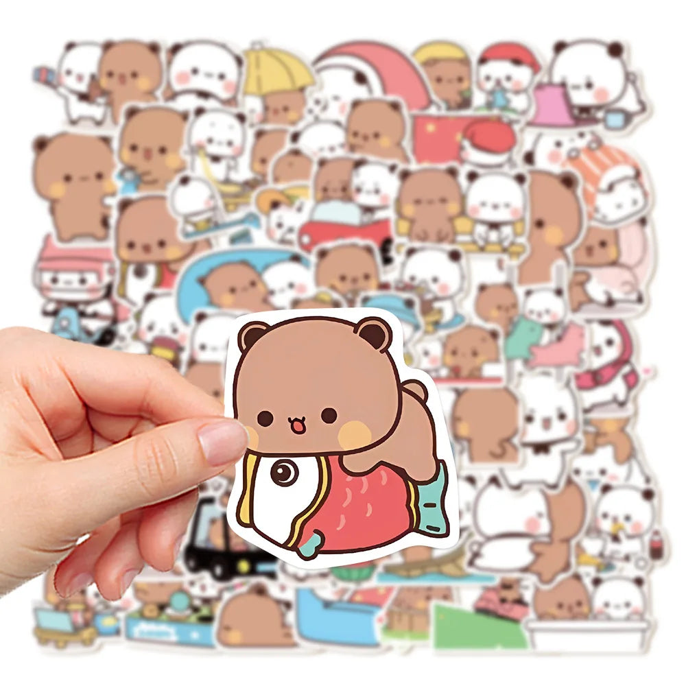 50sheets/set Bear Cute Bear and Panda Stickers PVC Waterproof Cartoon Bear and Panda Stickers Cartoon Panda Bubu Dudu Stickers