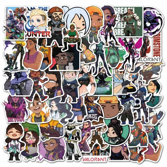 50pcs VALORANT Sticker Pack for Luggage, Water Bottles, Phones, Laptops, Cars, Scooters, Fridges