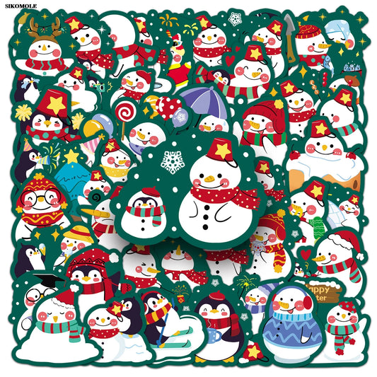 Cartoon Santa Snowman Christmas Stickers 10/50/100PCS Laptop Luggage Decals Kids Gift