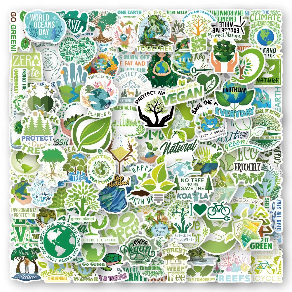 100PCS Earth Environmental Protection Signs Stickers Pegatinas Nature Green Protect DIY Luggage Guitar Laptop Graffiti Sticker