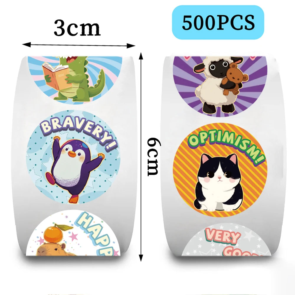 500PCS Animal Slogans Stickers Per Roll-Perfect for Children's Reward Laser Stickers Wall Crafts and Classroom Supplies