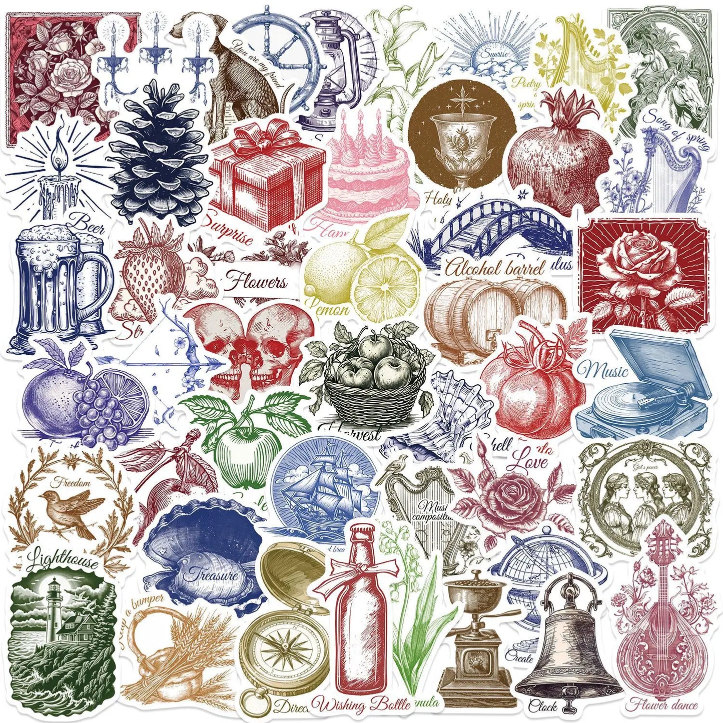 Vintage Pattern Stickers for Phone Laptop Luggage Skateboard Decals