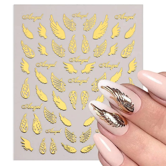 3D Metal Nail Art Stickers: Gold Silver Heart Star Moon