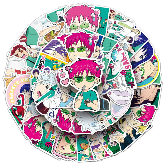 Saiki Kusuo Stickers Pack: Cartoon Anime Decals for Luggage, Laptop, Phone, Guitar, Skateboard