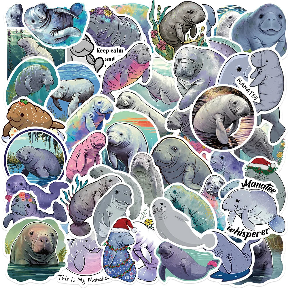 Cartoon Manatee Stickers 10/25/50pcs Waterproof Decals for Phone Laptop Suitcase Fridge