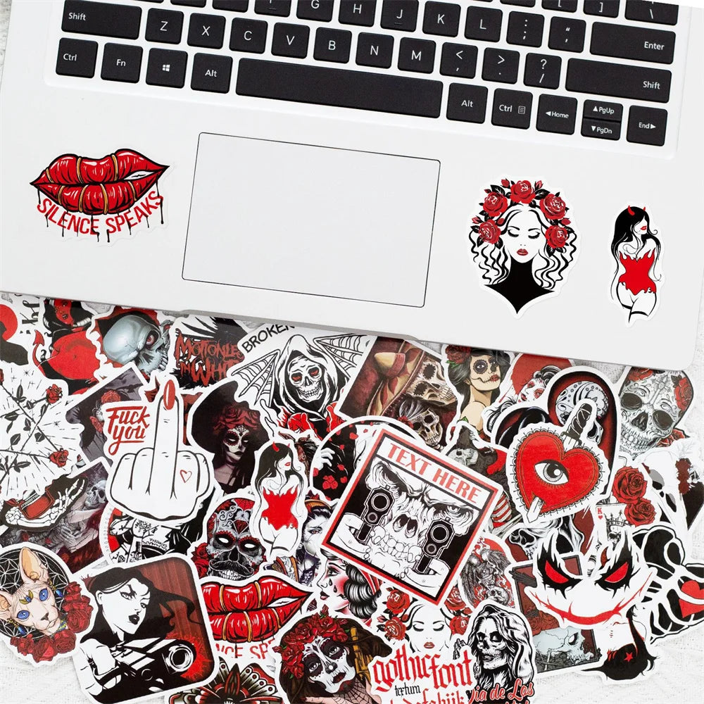 10/30/50PCS Red And Black Gothic Graffiti Waterproof Sticker Creative Trend Decoration Demon Terror Series Decal HelmetWholesale