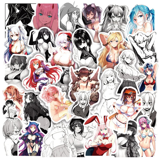 Adult Anime Waifu Stickers Decals - 10/30/50/100pcs Waterproof for Skateboard, Laptop, Phone, Luggage, Car