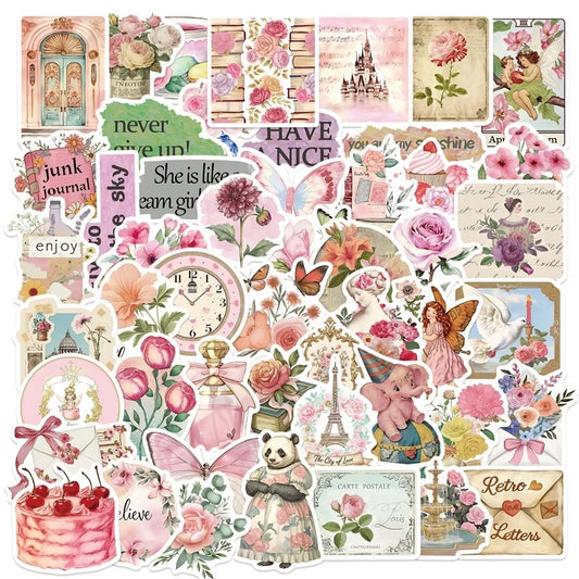 Vintage Pink Girl Stickers 10/30/50PCS Scrapbooking DIY