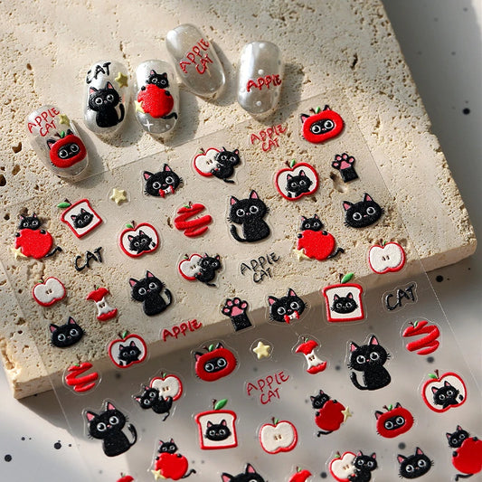 Red Apple Cat Paw Nail Art Stickers Decals