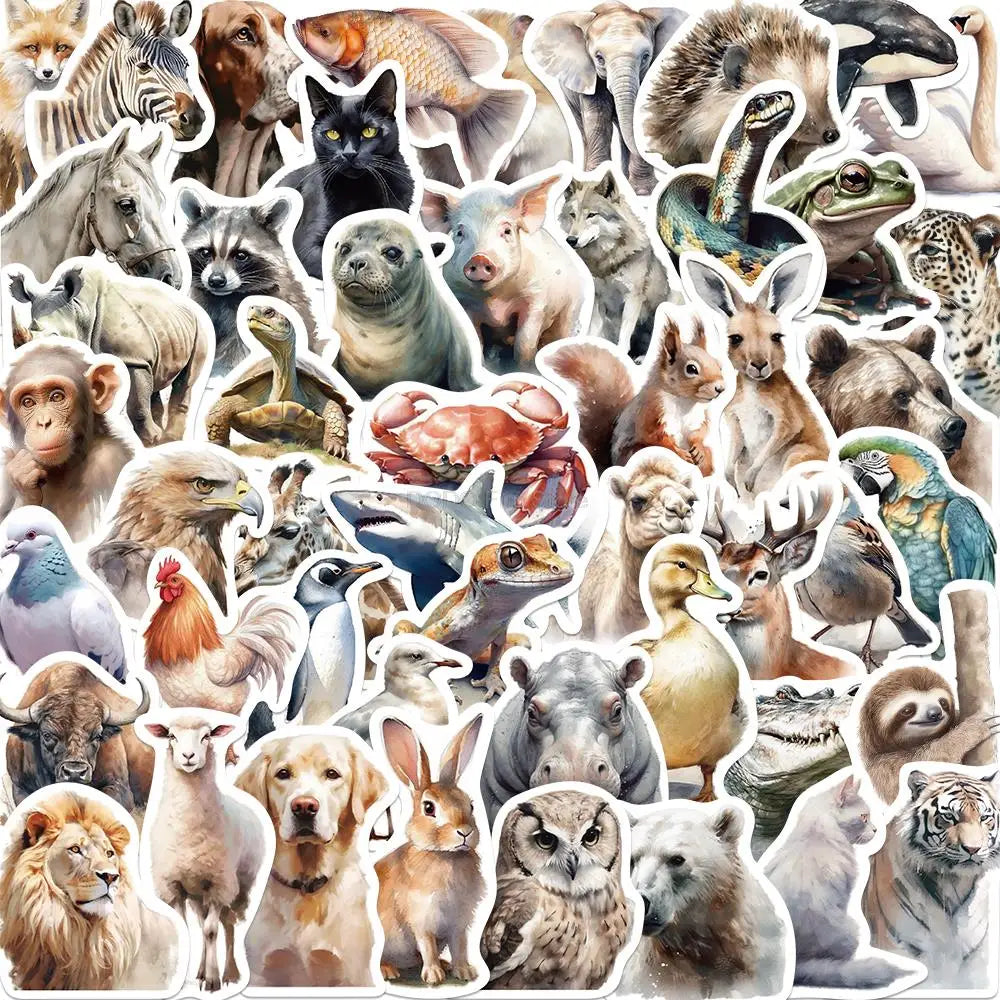 50PCS Realistic Animal Stickers Aesthetic PVC Diary Laptop Sketchbook Children's Stationery Scrapbook Phone Guitar Decal