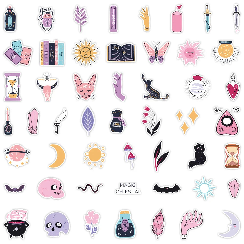 100Pcs Cute Cartoon Gothic Evil Witch Ghost Stickers Luggage Guitar Fridge Car Scooter Halloween Sticker Vinyl Decals