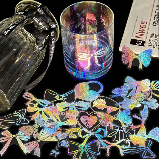 100pcs Vintage Holographic Laser Butterfly Animal Sticker Art Aesthetic Laptop Scrapbook Phone Car Decoration Stationery Sticker