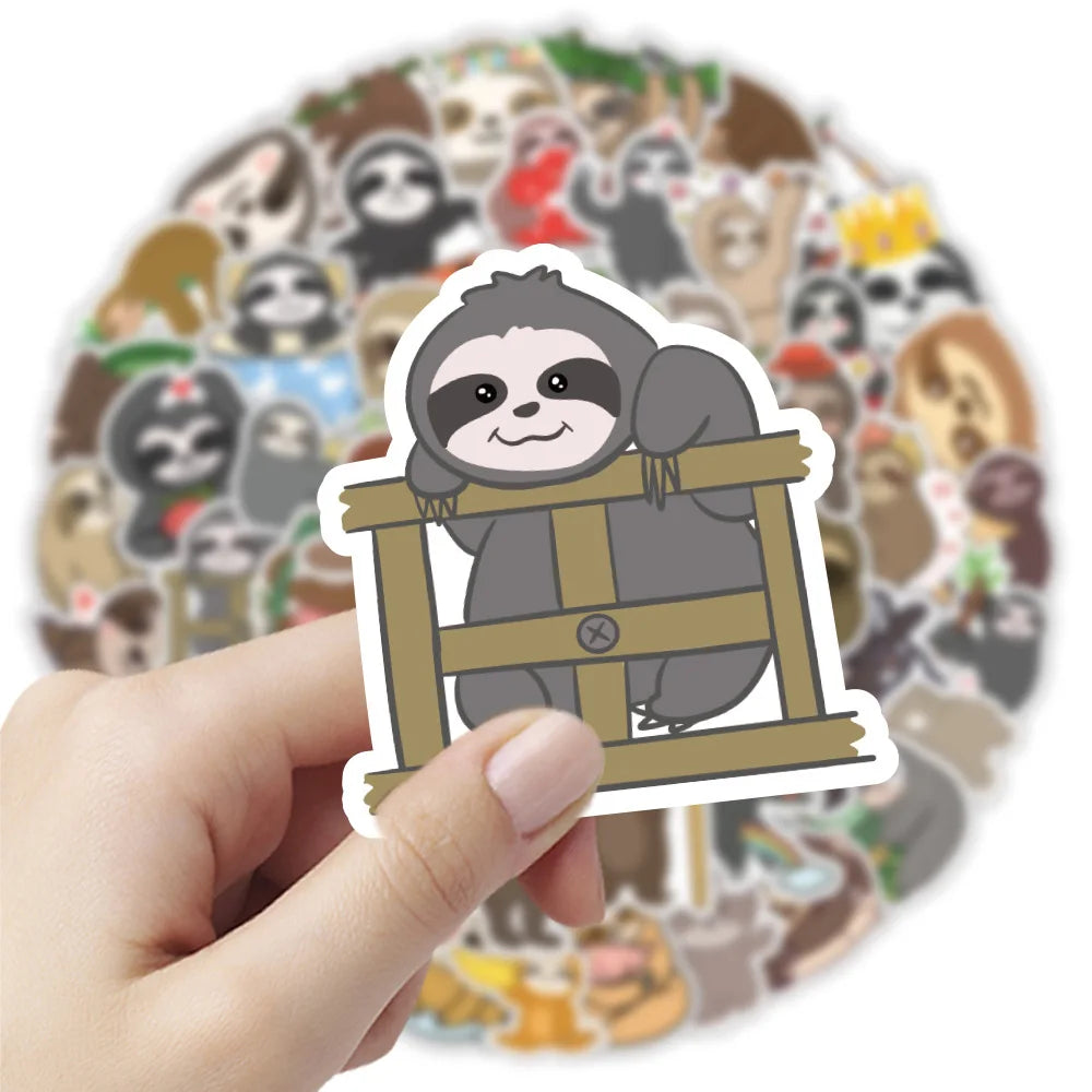 10/30/50PCS Sloth Cartoon Stickers Cute Animal Sticker Scrapbook Luggage Laptop Guitar Car Bike Skateboard DIY Decals Kids Toys