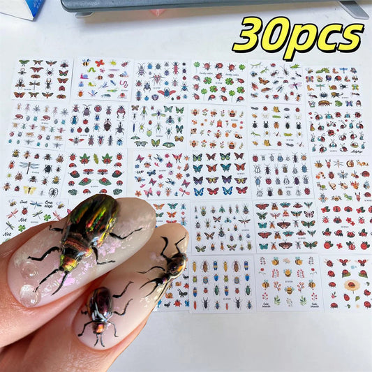Y2K 3D Insect Nail Stickers: Dragonfly, Spider, Butterfly