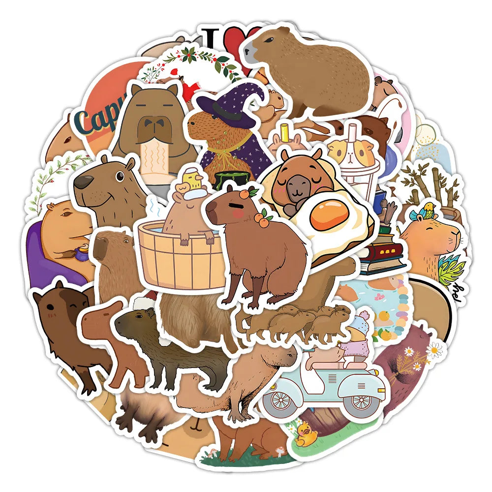 10/30/55PCS Cute Capybara Animals Stickers Cartoon Decals Toys DIY Scrapbook Laptop Luggage Phone Guitar Bike Kids Sticker Toys