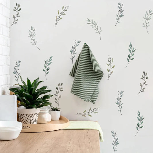 Green Leaf Watercolor Wall Stickers for Living Room Bedroom Decor