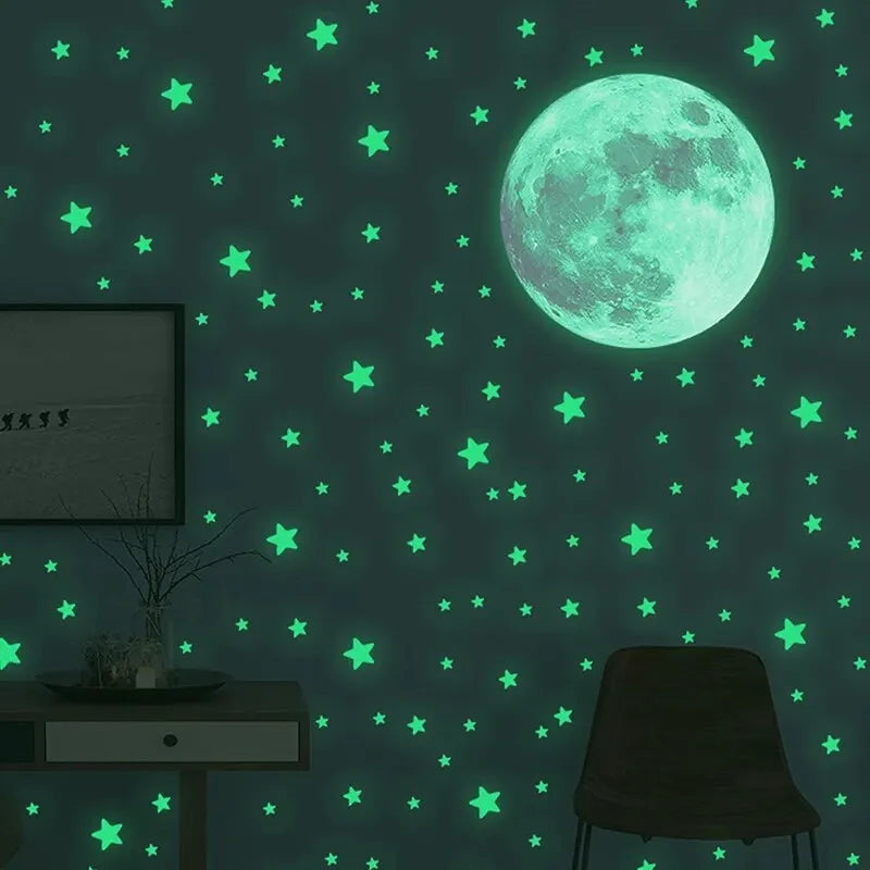 103pcs Glow in the Dark Moon and Stars Wall Stickers for Kids Room Decor
