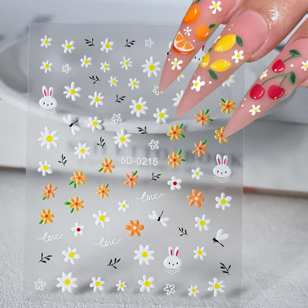 5D Flower Nail Art Stickers: Colorful Self-Adhesive Decals