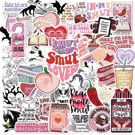 52PCS Pink Smutty Romance Bookish Spice Dragon Girl Cartoon Sticker for Kindle iPad Phone Laptop Diary