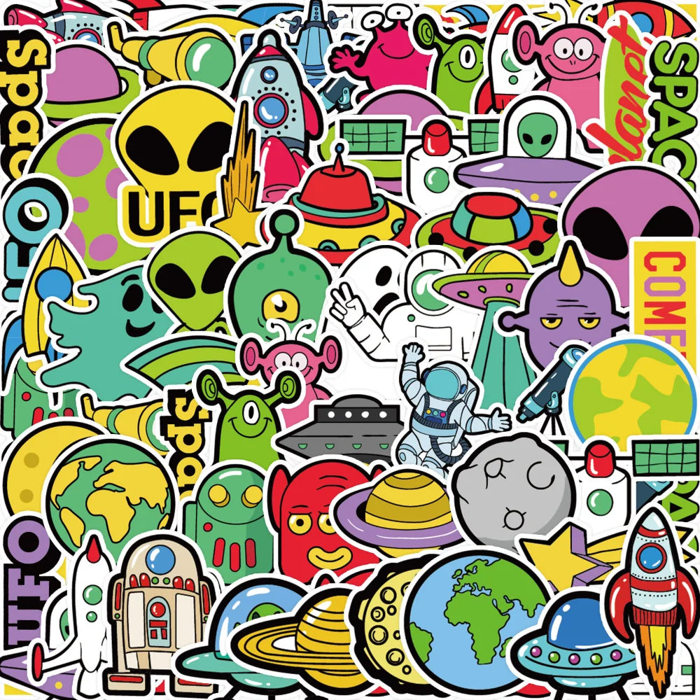 10/50Pcs Cartoon Alien Graffiti For Suitcase Guitar Diary Computer Skateboard Toy Decoration Decoration Decals Sticker