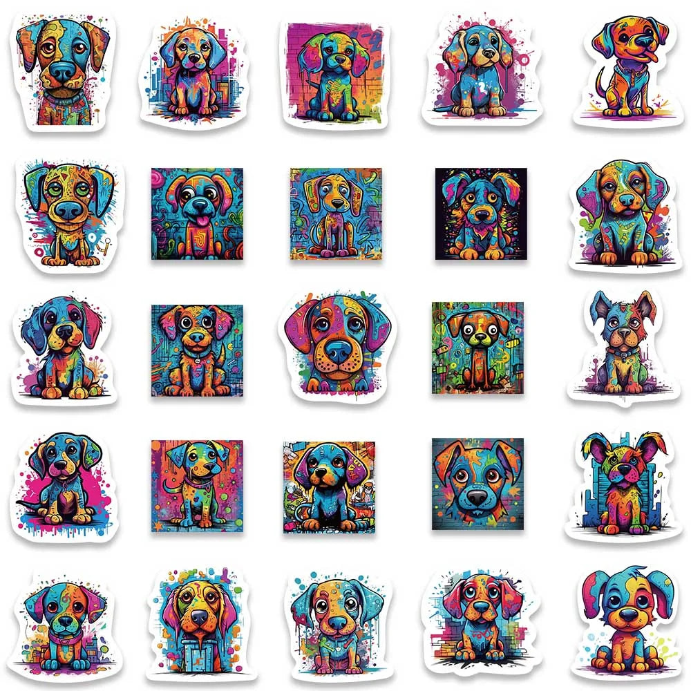 50pcs Colorful Cool Cartoon Aesthetic Dogs Graffiti DIY Waterproof Stickers For Laptop Guitar Luggage Phone Decals