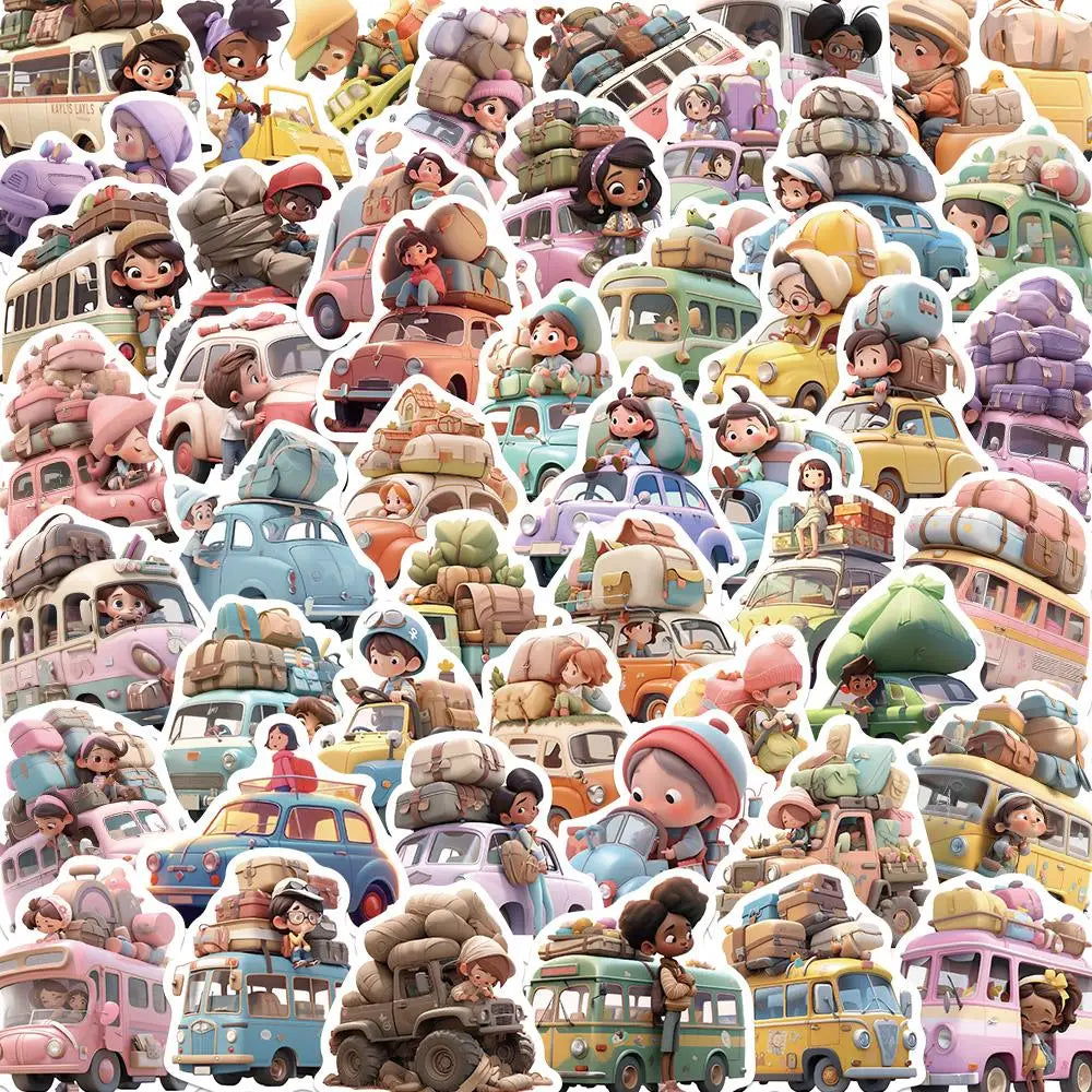 10/25/50PCS Cartoon Travel Bus Sticker Colorful Cute Waterproof PVC Decorative Luggage Guitar Cup Skateboard DIY Gift Tos Decal