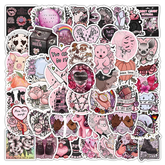 Pink Gothic Crystal Animal Stickers - Waterproof Laptop, Phone, Diary Decor (10/30/50pcs)