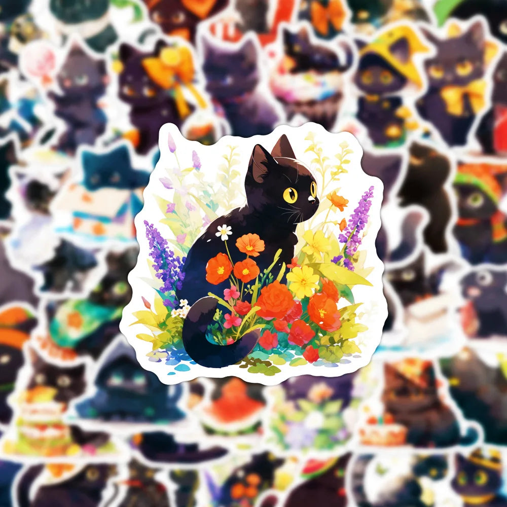 10/30/50PCS Kawaii Black Cat Sticker Funny Animal Decals Decoration DIY Suitcase Bike Phone Laptop Fridge Graffiti Kids Sticker