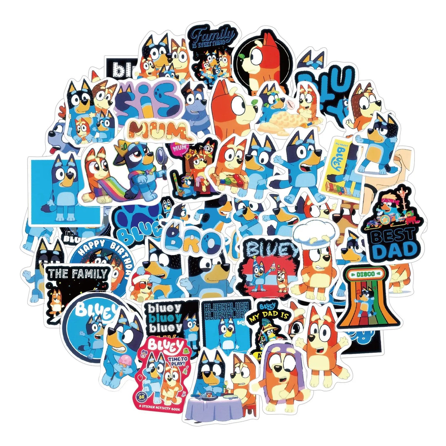 Bluey Stickers 50pcs Set Cartoon Figure DIY Cup Notebook Decoration Kids Gifts