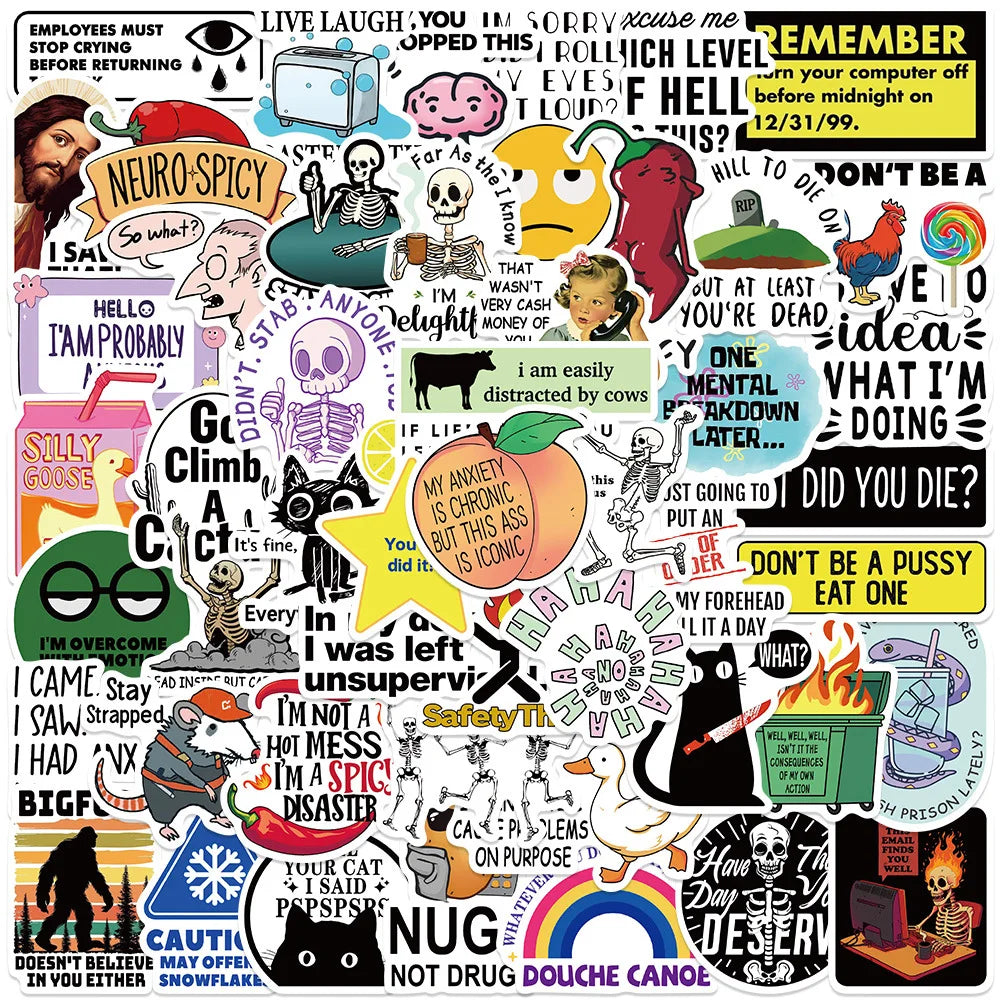 50Pcs Snarky Meme Stickers Waterproof Decals