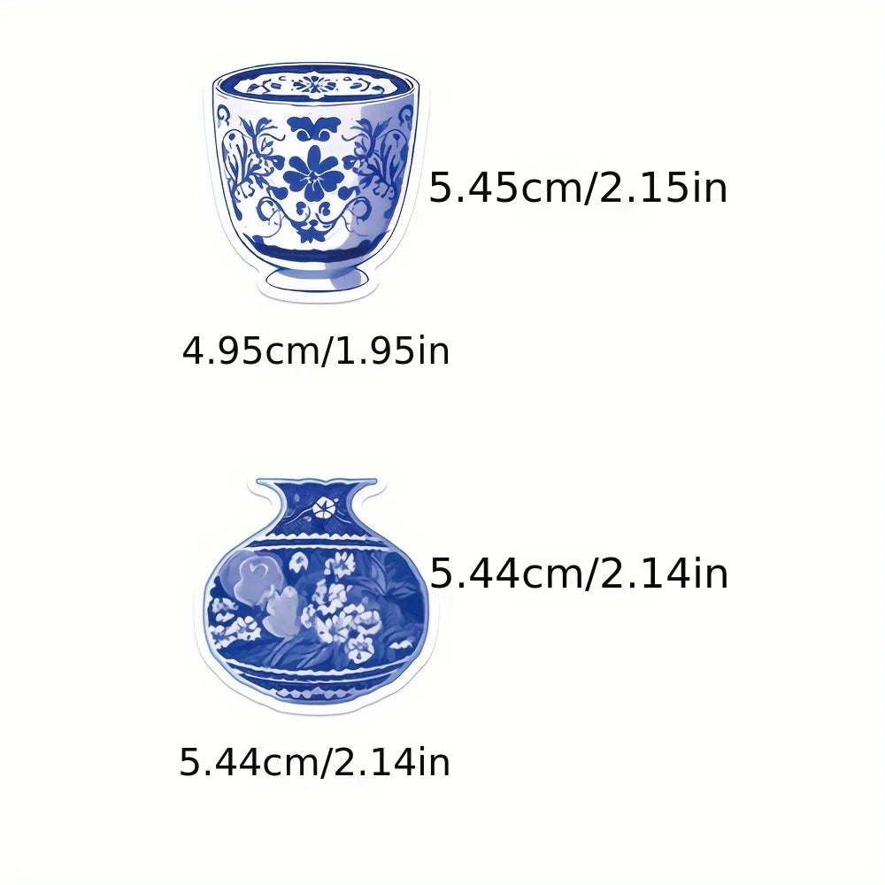 10/25/50PCS Chinese Style Blue and white Porcelain Utensils Sticker Cultural DIY Cups Phone Case Laptop Luggage Waterproof Decal