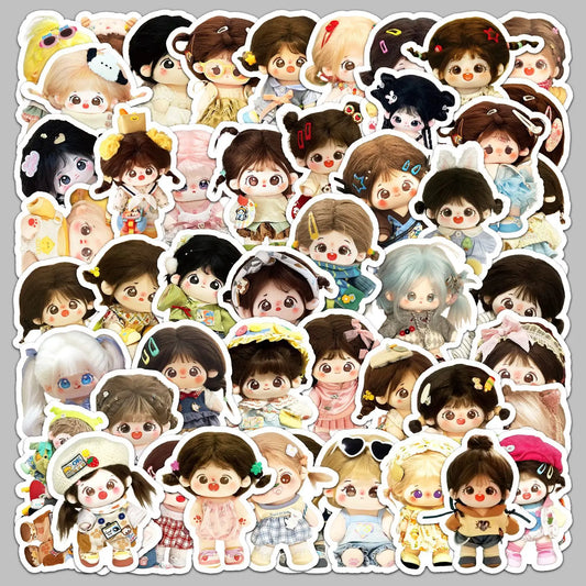 50Pcs Cute Cartoon Cotton Doll Graffiti Stickers for Helmet, Wall, DIY Decoration
