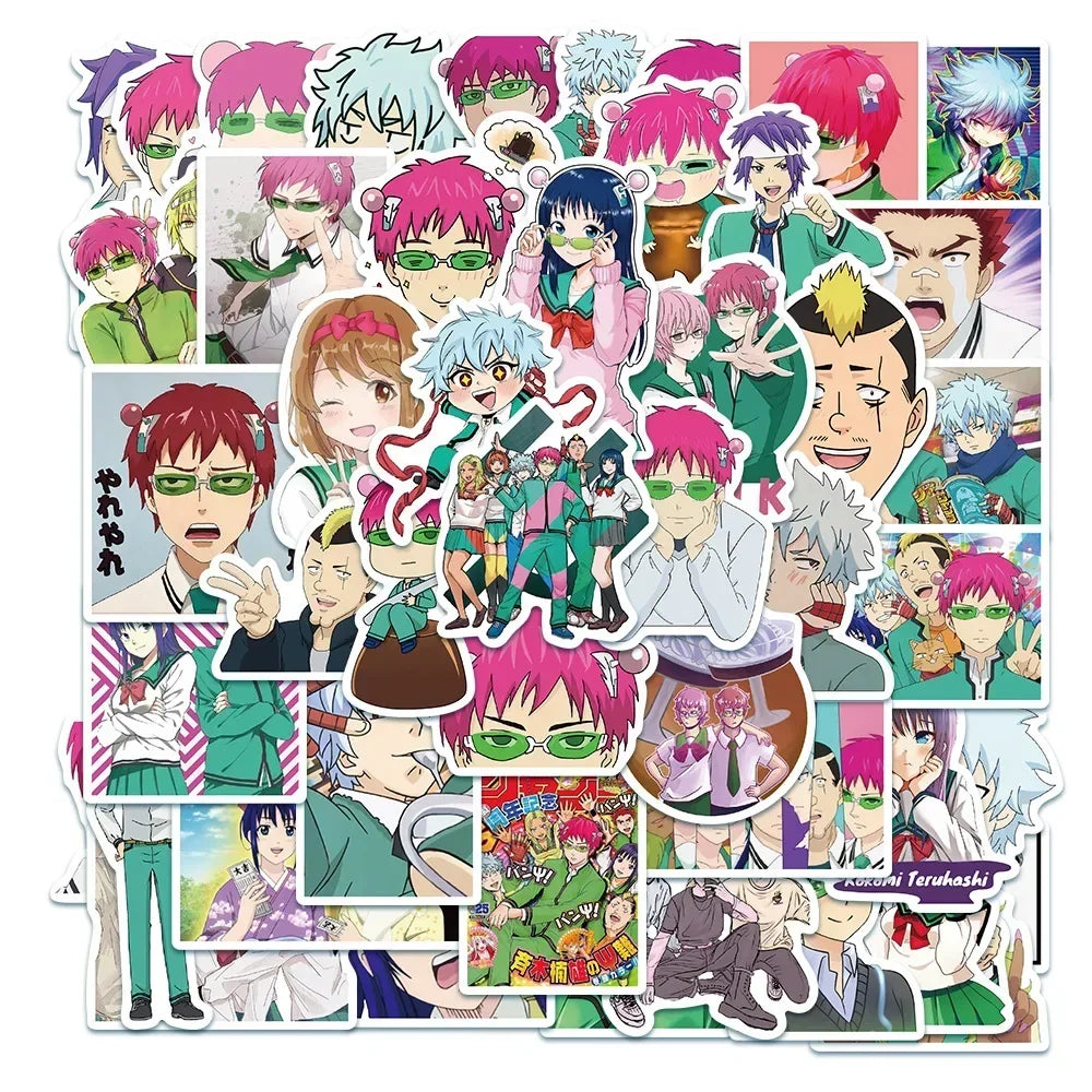 50Pcs Anime The Disastrous Life of Saiki K 2 Stickers Decals Saiki Kusuo Sticker For Laptop Skateboard Motorcycle Kids Toys