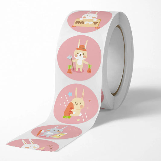 100-500 Pcs Round Cute Animal Pink rabbit Party Adhesive Diy Seal Stickers Decorative Album Diary Cartoon Label Decor