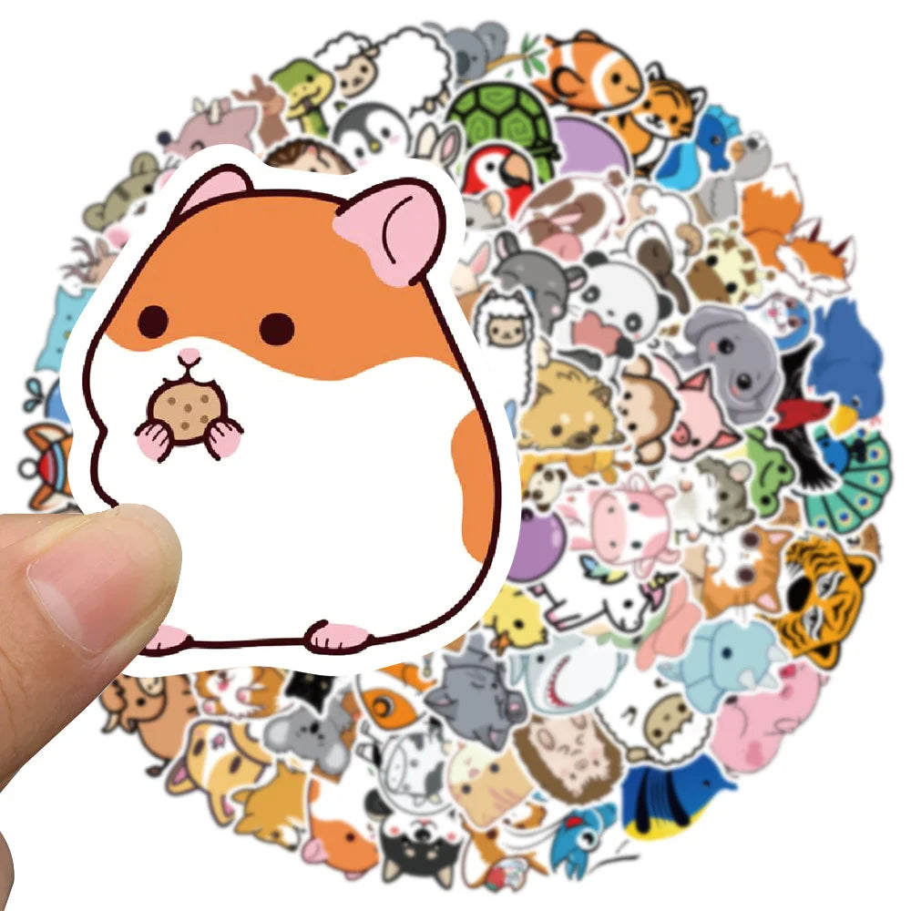 50/100pcs Cute Cartoon Little Animals Stickers Kids Toy Waterproof Graffiti For Laptop Water Bottle Phone Bicycle Car Decals