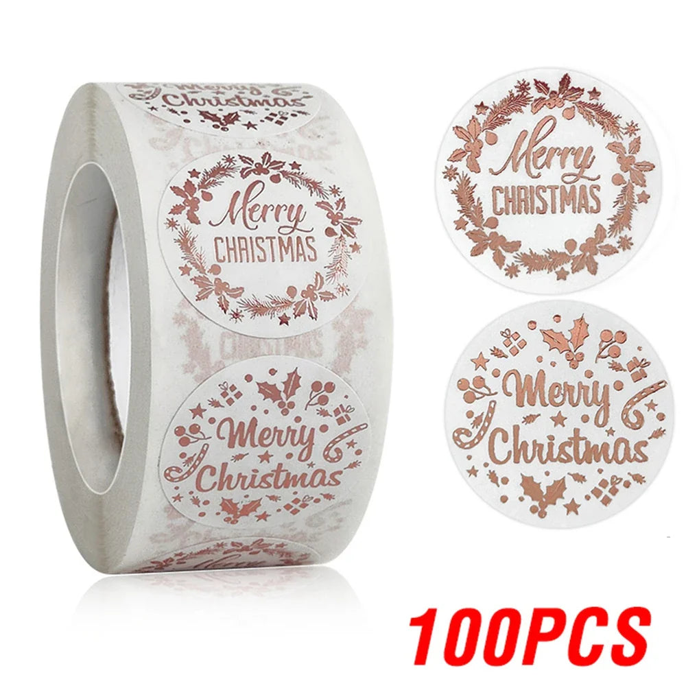 Rose Gold Christmas Stickers: 100-500pcs Self-Adhesive