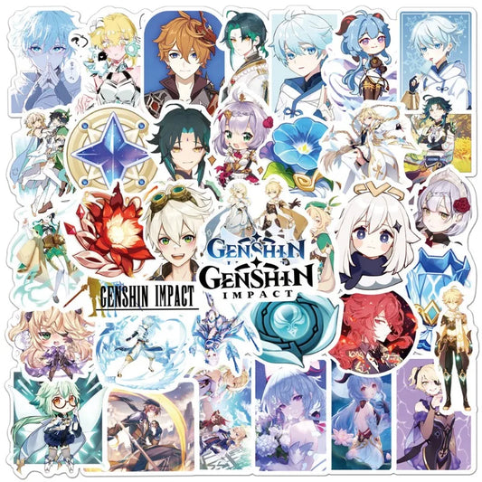 Genshin Impact Graffiti Stickers 50pcs for Laptop, Phone, Water Bottle, Scooter, Luggage, Refrigerator