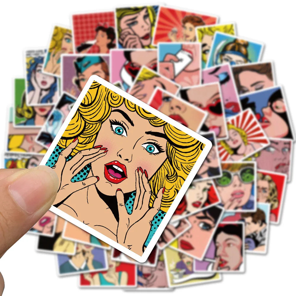 10/30/50/100pcs Retro Girl Pop Art Waterproof Stickers Skateboard Laptop Luggage Bike Motorcycle Car Graffiti Sticker Decals