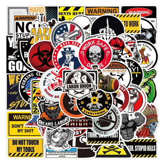 Mixed Warning Sign Stickers for Skateboard, Helmet, Phone, Laptop, Suitcase, Notebook