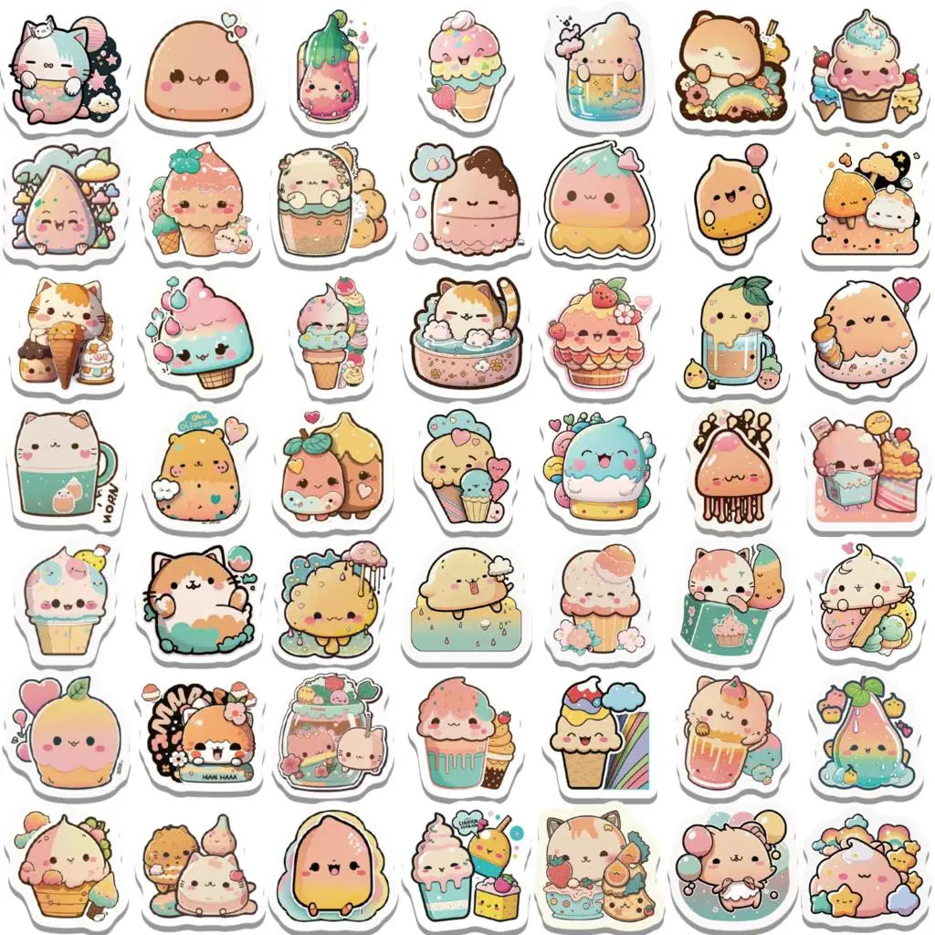 10/50/100PCS Cute Funny Summer Ice Cream Dessert Sticker Scrapbook Phone Laptop Guitar Cup Waterproof Decorative kids Gifts Toys