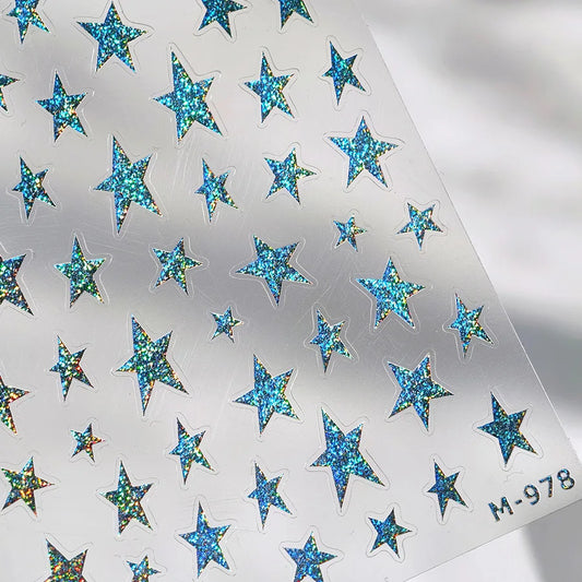 Silver Starburst 5D Nail Art Stickers - Self Adhesive Decals