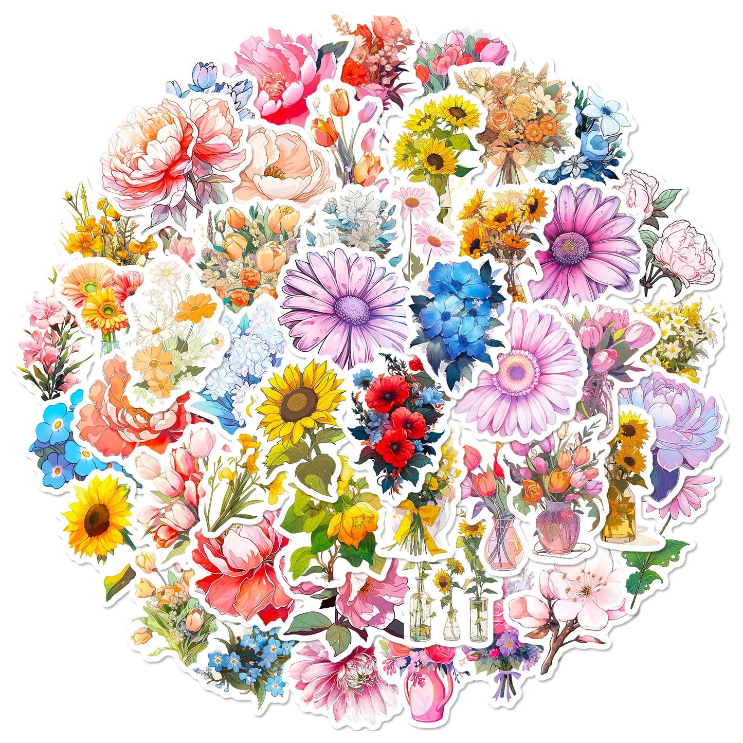 50pcs Cartoon Flower Graffiti Stickers for Helmet, Wall, DIY Decoration