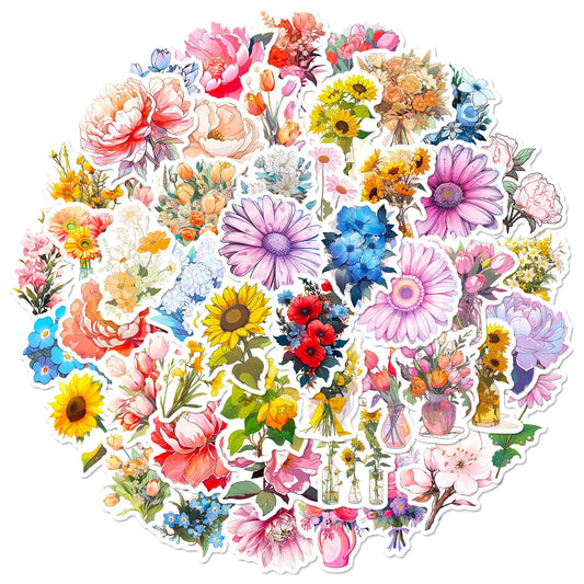 50pcs Cartoon Flower Graffiti Stickers for Helmet, Wall, DIY Decoration