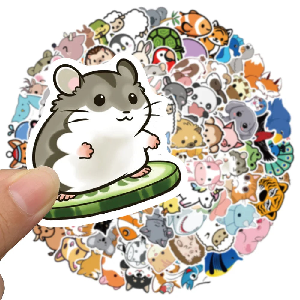 50/100pcs Cute Cartoon Little Animals Stickers Kids Toy Waterproof Graffiti For Laptop Water Bottle Phone Bicycle Car Decals