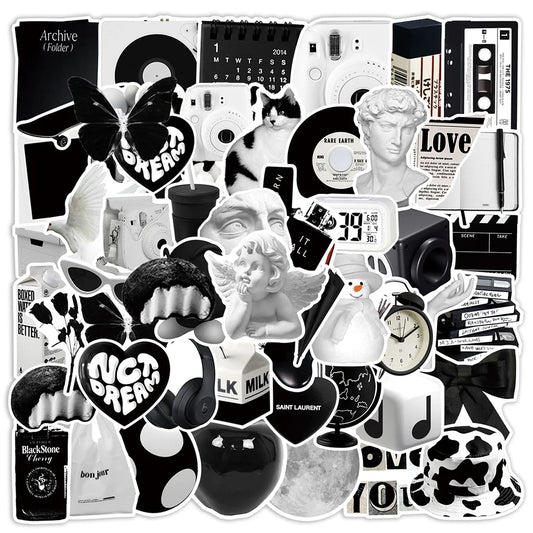 Cute Black White Cartoon Stickers for Suitcase Phone Fridge Skateboard